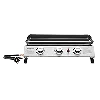 Royal Gourmet PD1300 Portable Propane Gas Grill Griddle for Outdoor Patio Grilling, Includes PVC Cover, 3-Burner Tabletop Griddle for On-the-Go Grilling and Outdoor Adventures, Silver