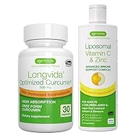 Liposomal Vitamin C 1000mg & Zinc + Longvida Lipidated Curcumin 500mg Vegan Bundle, Ultra Bioavailable Curcumin with High Absorption Liquid Immune Support Complex, by Igennus
