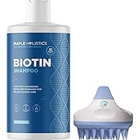 Biotin Shampoo with Scalp Scrubber Set - Hair Shampoo Brush and Silicone Scalp Exfoliator with Volumizing Shampoo Set made with Rosemary Essential Oil and Biotin for Thinning Hair 16 oz