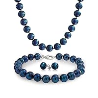 Iridescent Peacock Blue Black or White Hand Knotted Freshwater Cultured Pearl Strand Necklace 18