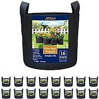 JERIA 16-Pack 10 Gallon Grow Bags, Heavy Duty Thickened Nonwoven Fabric Pots Container with Reinforced Handles, Vegetable/Flower/Plant Grow Pots Come with 16 Pcs Plant Labels