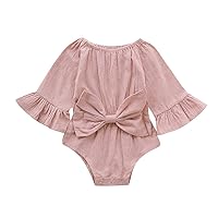 Infant Baby Girl Bowknot Solid Flare Sleeve Romper Bodysuit Outfits