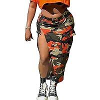 DINGANG Womens Camo Cargo Wrap Pencil Skirt High Waisted Split Casual Summer Trendy Skirts Plus Size S-3XL