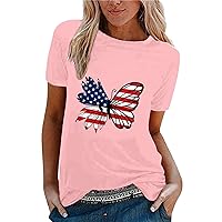 Long Sleeve Workout Shirts for Women Turtle Neck Women Casual Independence Day Flag Print T Shirt Short Sleeve