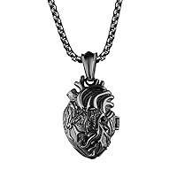 Men's Stainless Steel Anatomical Heart Pendant Necklace Black/Gold/Silver, Locket Style
