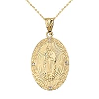 Religious Jewelry 10K Yellow Gold Diamond Accented Our Lady of Guadalupe 3/4” Oval Medal Pendant Necklace (G-H, SI1-SI2) - Choice of Length