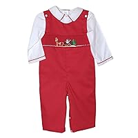 Carouselwear Boys Red Christmas Longall with Smocked Santa and Sleigh Holiday Outfit