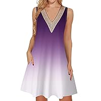 Summer Dresses for Women 2024 Trendy Lace V Neck Sleeveless Dressy Casual Sundress with Pocket Tank Dress Today Deals Prime(5-Purple,Small)