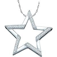 The Diamond Deal 10kt White Gold Womens Round Diamond Star Outline Pendant 1/10 Cttw