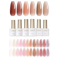 GAOY Icy Jelly Gel Nail Polish Set of 6 Colors Including Red Pink Nude Gel Polish Kit, with 15 Pcs Jelly Nude Gel Nail Polish Kit