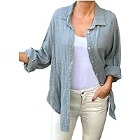 FASHION YOU WANT Women's Muslin Long Sleeve Shirt Cotton Size 34-44 Casual Tops Shirt Plain Tops Shirt Jacket