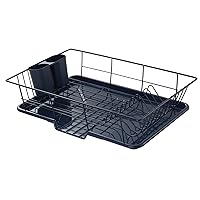 Sweet Home Collection Space-Saving 3-Piece Dish Drainer Rack Set: Efficient Kitchen Organizer for Quick Drying and Storage - Includes Cutlery Holder and Drainboard - Maximize Countertop Space, Navy