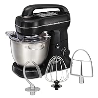 Electric Stand Mixer, 4 Quarts, Dough Hook, Flat Beater Attachments, Splash Guard 7 Speeds with Whisk, Black with Top Handle