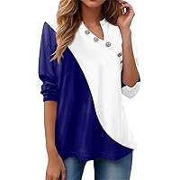 Women Plus Size Tunic Tops Trendy 2024 Irregular Button Up Long Sleeve Shirt Casual V Neck Workout T-Shirt