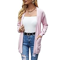 Women's Casual Long Sleeve Draped Kimono Cardigans Open Front Knit Sweaters with Pockets