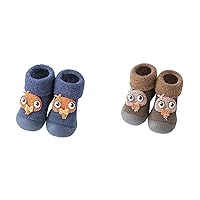 2PCS Kids Floor Socks Baby Soft Sole Knitted Sneakers Toddler First Walking 3D Cartoon Toy Rubber Bottom Toddle Shoes