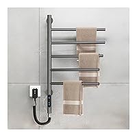 Swivel Towel Rack,Electric Heated Towel Rack Wall Mounted Drying Rack, Stainless Steel Towel Warmer 5 Bars with Built-in Timer, 1h-8h,82W,for Home Bathroom, Salons and Spas,Plug-in,Gray