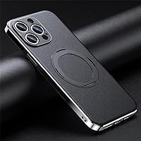 Magnetic Leather Case for iPhone 15 12 13 14 Pro Max 15Pro 14Pro Ring Luxury Lens Protection Holder Phone Back Cover,Black,for iPhone 15 Plus