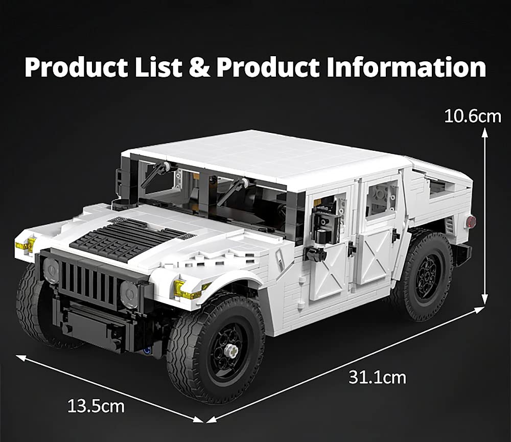 dOMOb Humvee SUV Car Building Kit – Authorized Car Model Set – 1:12 Simulated Build Vehicle – 1380 pcs Blocks – CADA Stem Bricks Toys for 8+ Age Kids & Adults – for Boys, Hobbyist, Collector