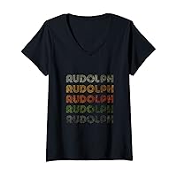 Womens Love Heart Rudolph Tee Grunge/Vintage Style Black Rudolph V-Neck T-Shirt