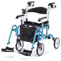 OasisSpace 2 in 1 Rollator Walker with Footrest - Transport Walker Chair with 10 inch Wheels, Walker with Cup Holder for Adult