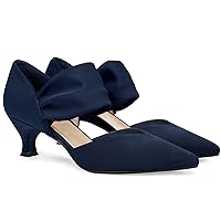 Coutgo Womens Low Kitten Heel Dress Shoes Pointed Toe Slip on Ankle Strap Cutout Elegant Party Wedding Pumps