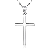 Cross Necklace for Women Sterling Silver Christian Jewelry First Communion Gifts for Girls Boys Simple Crucifix Pendant Neckless Plain Solid Faith Religious