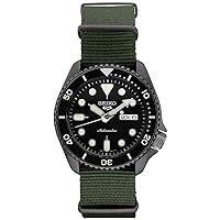 SEIKO SRPD91 Watch for Men - 5 Sports - Automatic with Manual Winding Movement, Black Dial with Black Bezel, Black Ion Stainless Steel Case, Green Nylon Strap, and Day/Date Display