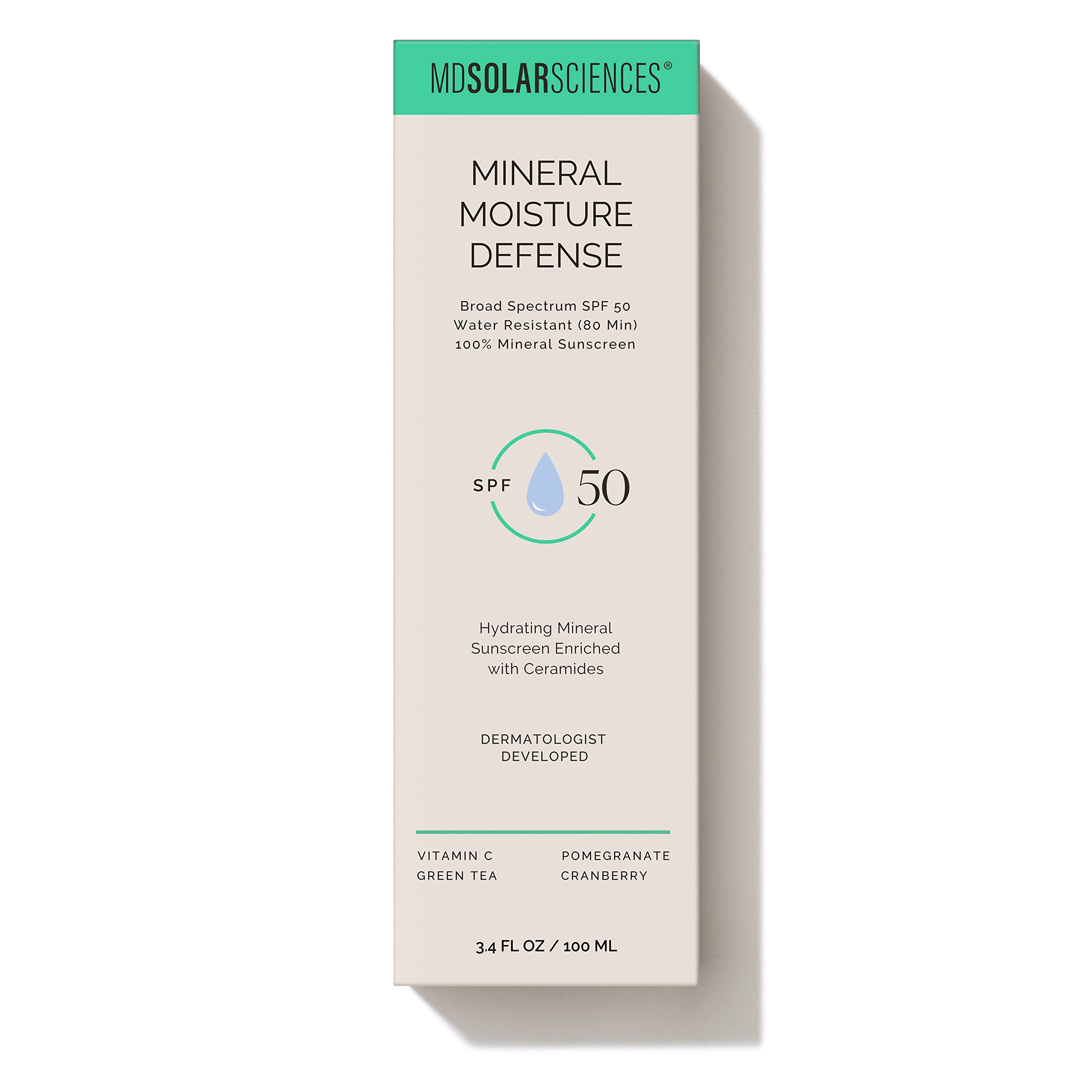 MDSolarSciences Mineral Moisture Defense SPF 50 Sunscreen for Body and Face – Water-Resistant Broad-Spectrum UV Protection – Zinc Oxide Cream, Helps Restore Skin’s Natural Moisture Barrier, 3.4 Fl Oz