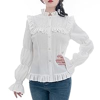 Nuoqi Victorian Blouse Womens Gothic Shirt Vintage Long Sleeve Lotus Ruffle Tops