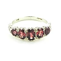 925 Sterling Silver Real Genuine Garnet Womens Band Ring