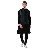 Elina fashion Men's Banglori Silk Kurta Pajama Set With Checked Nehru Jacket (Waistcoat) Designer Indian Diwali Ethnic Wear