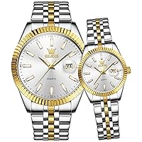 OLEVS Couple Pair Watch Date Calendar Luxury Dress His and Hers Wristwatch Luminous Waterproof Stainless Steel Quartz Lovers Romantic Watches