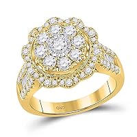 The Diamond Deal 14kt Yellow Gold Womens Round Diamond Flower Cluster Ring 1-5/8 Cttw