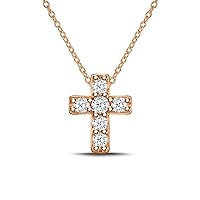 925 Sterling Silver Mini Cross Diamond Pendant Necklace (0.10cttw, IJ, I2-I3) 18