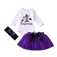 Princess Baby Clothes Girl Infant Baby Girls Halloween Print Long Sleeves Romper Skirts Leg Warmer with Headband Outfits Set Fir Girl (Purple, 0-6 Months)