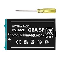 1600mAh New Upgrade GBA SP Battery Replacement for Nintendo Gameboy Advance SP Models AGS-001 AGS-003 SAM-SPRBP Game Console, Rechargeable Lithium-ion Battery with 1 Repair Tool