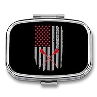 Lacrosse American Flag Rectangular Pill Box Portable Medicine Pill Case 2 Compartment Pill Organizer for Travel Pocket Purse