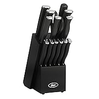 Oster Langmore 15 Piece Stainless Steel Cutlery Knife Block Set W/Black Box – Black Handles