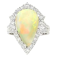 6.04 Carat Natural Multicolor Opal and Diamond (F-G Color, VS1-VS2 Clarity) 14K White Gold Cocktail Ring for Women Exclusively Handcrafted in USA