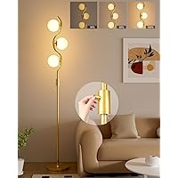 Lightdot 60IN Dimmable (Brightness Adjustable) Gold Floor Lamp, Mid Century Standing Lamps with 3 Globe Soft Warm White Eye Care 3000K Bulbs Included, Modern Tall Lamp for Bedroom Office