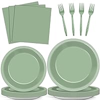 gisgfim 100 Pcs Saga Green Plates and Napkins Party Supplies Sage Green Party Tableware Set Green Disposable Paper Plates Napkins Forks for Wedding Birthday Party Bridal Shower Baby Shower Decorations