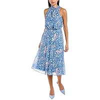 Adrianna Papell Women's Floral Printed Tie Neck Dress
