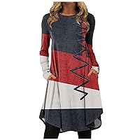 Party Dresses for Women 2024,Cocktail Dresses 2024 Sexy Wedding Guest Dresses Long Sleeve Dress Fall Women's Fashion Casual Printed Round Neck Pullover Loose Dress Spring Vneck(D-Black,S)