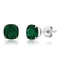 Amazon Collection 925 Sterling Silver Cushion Cut Birthstone Stud Earrings for Women