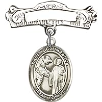 Baby Badge with St. Columbanus Charm and Arched Polished Badge Pin | Sterling Silver Baby Badge with St. Columbanus Charm and Arched Polished Badge Pin - Made In USA