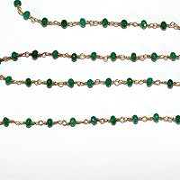 36 inch Long gem Emerald Jade 3mm rondelle Shape Faceted Cut Beads Wire Wrapped Gold Plated Rosary Chain for Jewelry Making/DIY Jewelry Crafts #Code - ROSARYCH-0349