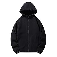 Sherpa Lined Hooded Jackets for Men Solid Loose Full Zip Fleece Hoodies Stylish Sweatshirt Coat Winter Jacket Tops
