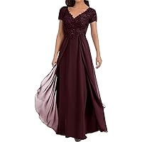 Mother of The Bride Dresses for Wedding Lace Appliques Prom Formal Evening Dress V Neck Chiffon Wedding Guest Dresses