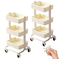 2PCS 3 Tier Rolling Cart Dollhouse Shelf with Movable Wheels Plastic Dollhouse Furniture for 1:12 Scale Miniature Dollhouse Accessories